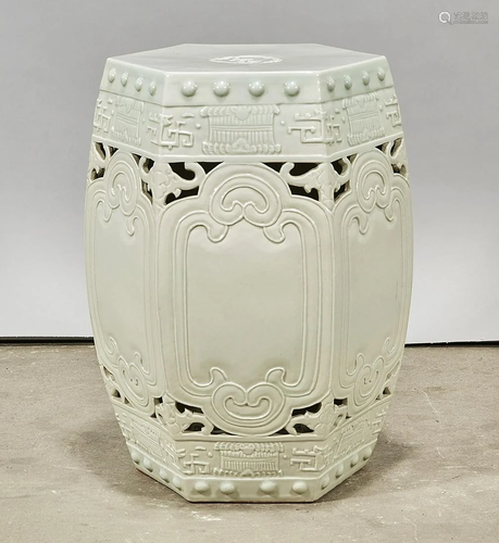 Chinese White Glazed Porcelain Hexagonal Garden Seat