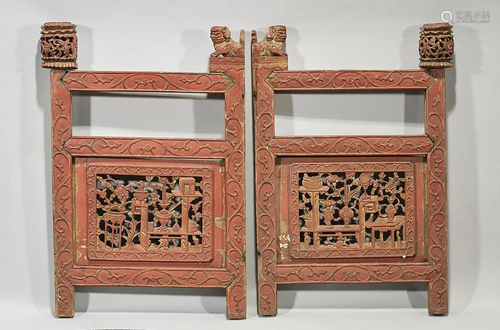 Two Chinese Carved Wood Panels