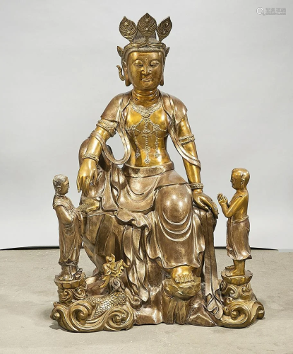 Chinese Metal Sculpture of a Seated Gu…