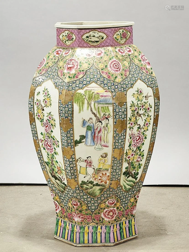 Tall Chinese Enameled Porcelain Octagonal Vase