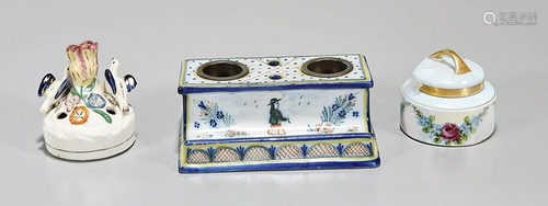 Group of Three Vintage Painted Porcelain Inkwells