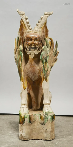 Chinese Sancai-Style Glazed Pottery Tomb Guardian