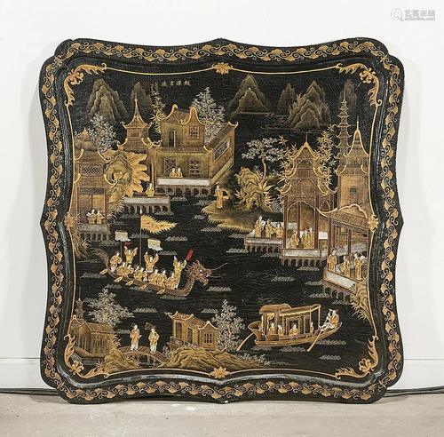 Chinese Painted Wood Panel