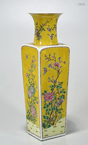 Chinese Enameled Porcelain Four-Faceted Vase