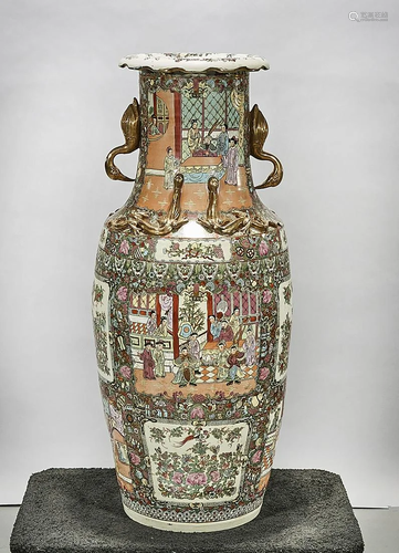 Large Chinese Enameled Porcelain Floor Vase