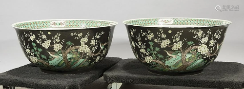 Pair Large Chinese Enameled Porcelain Bowls