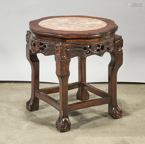 Chinese Stone Inset Hard Wood Side Table