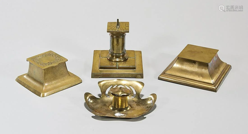 Group of Four Vintage Brass Inkwells