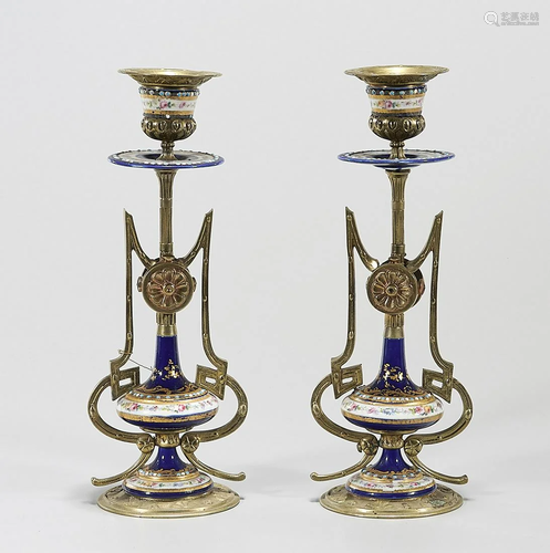 Pair Sevres-Style Ormolu Porcelain Candlesticks