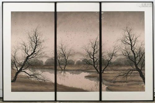 Set of Three Contemporary Chinese Watercolors by Jim