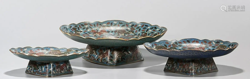 Group of Three Chinese Cloisonne Footed Trays