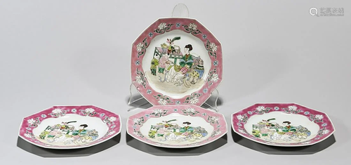 Set of Four Chinese Enameled Porcelain Plates