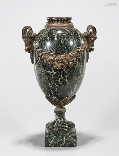 Marble and Ormolu Ram's Head Urn