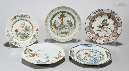 Group of Five Chinese Enamaled Porcelain Plates