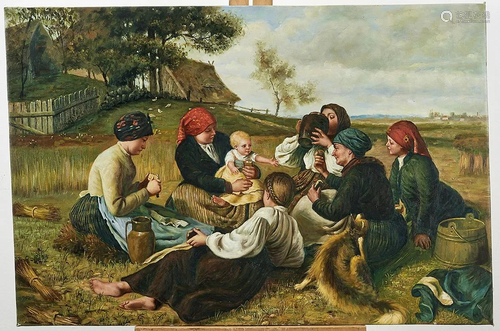 Oil on Canvas Painting of Figures in a Landscape