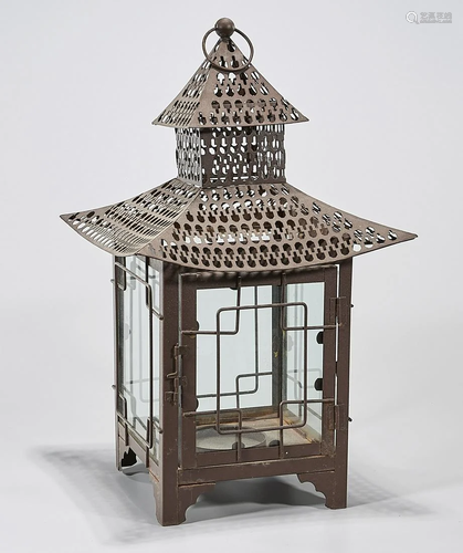 Chinese Metal and Glass Hanging Lantern