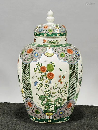 Tall Chinese Enameled Porcelain Covered Vase