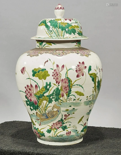 Tall Chinese Enameled Porcelain Covered Vase