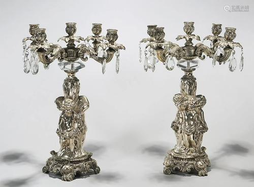 Pair Metal Cherub Candelabra