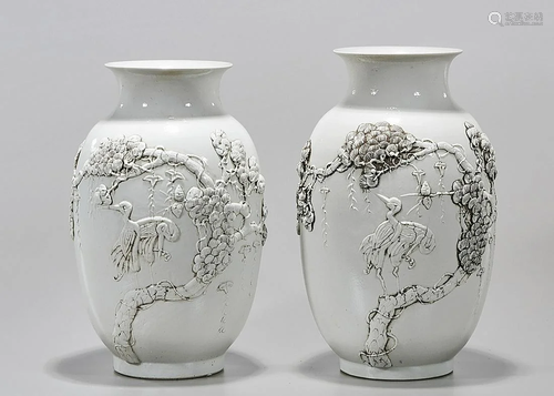 Pair Chinese White Glazed Porcelain Vases