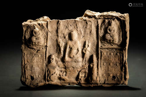 古代 中国 泥仏 三尊像 佛像