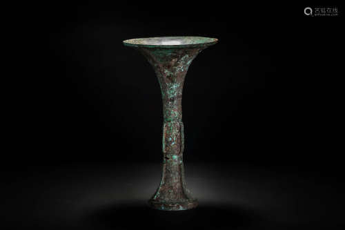 古代 中国 青銅彫紋尊式瓶