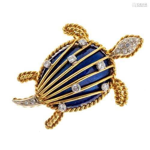 Broche “Tortue” en or enrichie de brillants, le co…