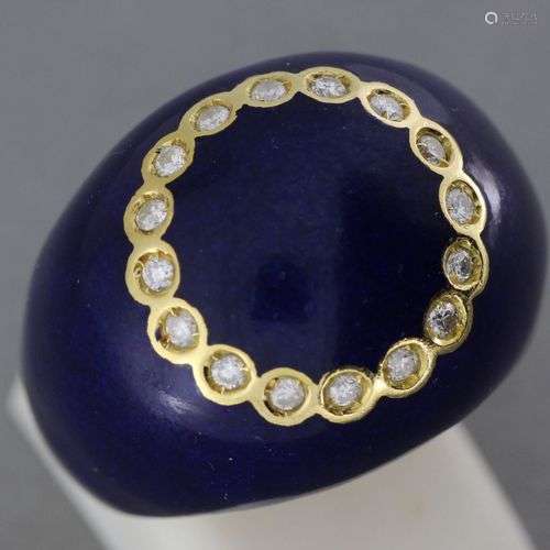 Bague boule en or émaillé bleu enrichie de brillan…