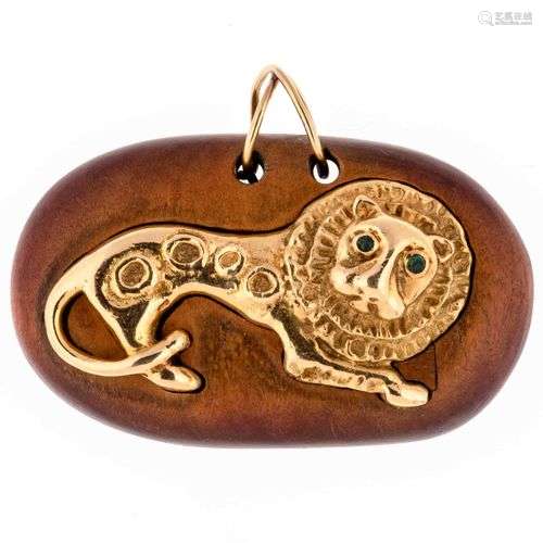 RENE BOIVIN 1962 Pendentif Lion ovale en bois de s…