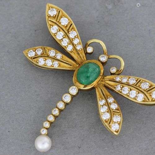 Broche “Libellule” d’époque Art Nouveau en or enri…