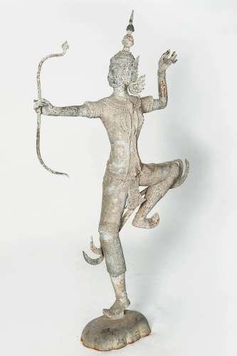 A Thai patinated metal figure of an archer