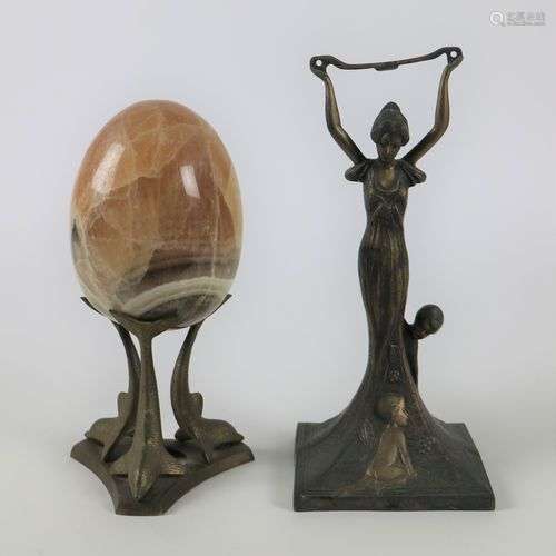 Art Nouveau bronze + Onyx egg