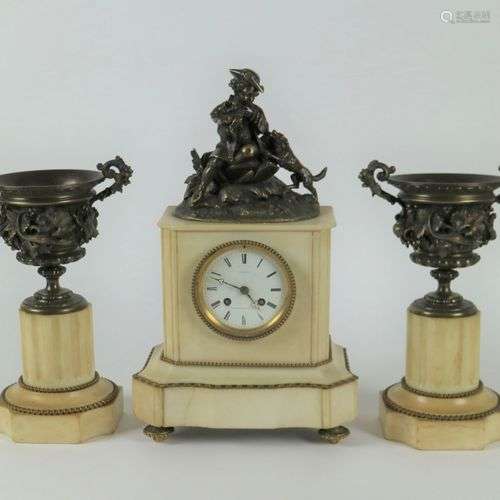 Fireplace clock Larzet with 2 vases