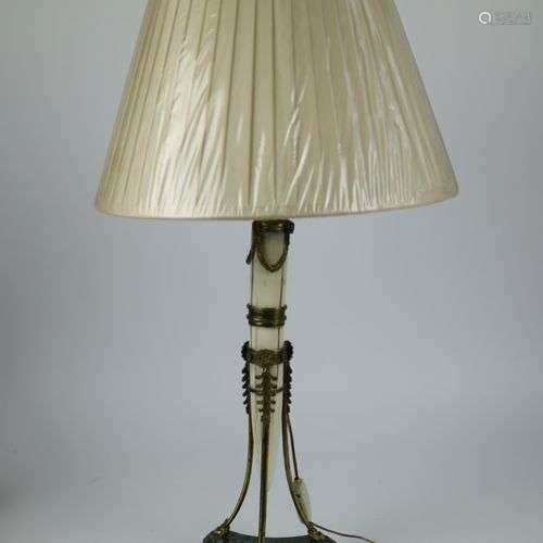 19th century lamp with ivory tooth and bronze fittings