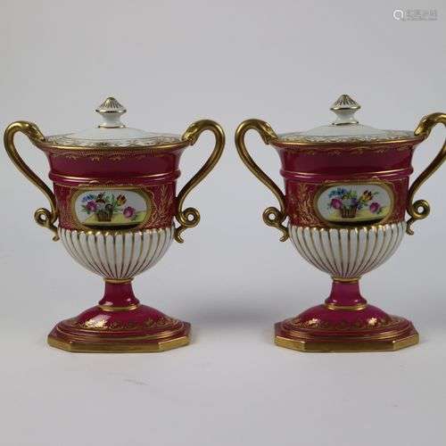 Pair of porcelain Dresden lidded vases