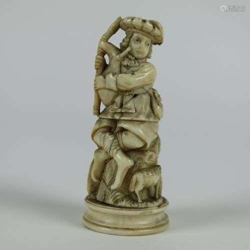 Carved ivory figure of a bagpipe player with his dog and sheep DIEPPE