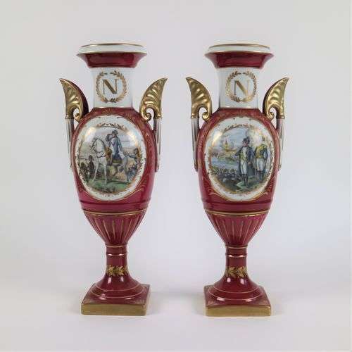 Pair of hand painted vases, Couleuvre