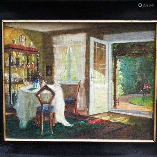 P.Herbe around 1900 , interior , oil on canvas, fr…