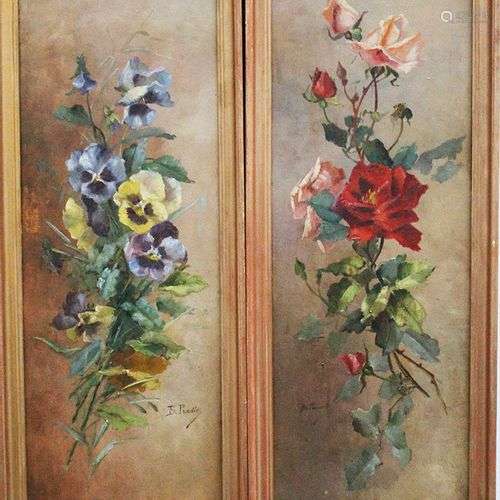 B.Pradier 19th Century , Pair of flower still life…