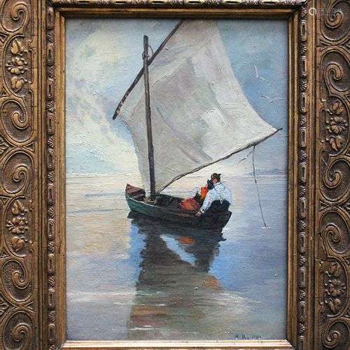 Adolf Kaufmann (1848 1916), Couple in boat , oil o…