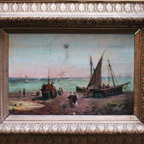 E. Boudin 94, boats by the sea, oil on board, fram…