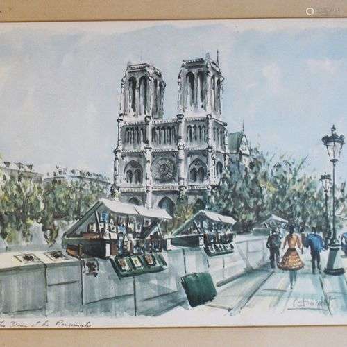 Claude Ducollet , colour graphic on paper , framed…