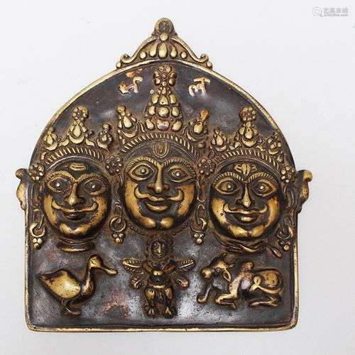 Tibet bronze plate, with three faces silver eyes 1…