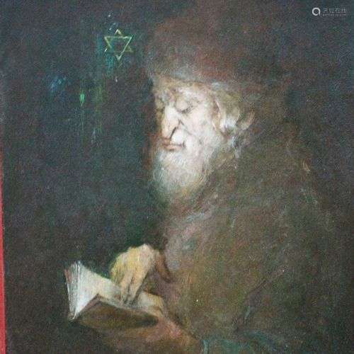 Judaica painting, man reading , oil on board, sign…