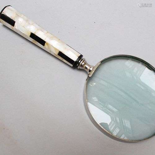 Magnifier, in chromed frame with ebonized and moth…