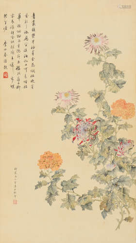 (1900-1976) 尚小雲  群芳競艷  (李少春題) 設色絹本 立軸