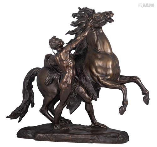 No visible signature, (after Guillaume Coustou), the Marly horse, patinated spelter, H 55 - W 62 cm