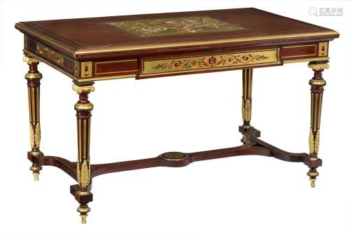 A fine rosewood veneered Neoclassical Napoleon III centre table, decorated with gilt bronze mounts a