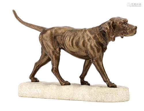 Masson C. the loyal dog, patinated bronze on a stone base, H 18,5 - 22,5 cm (without - with base)