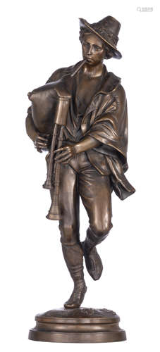 Calmels A. ('‚lŠve de Pradier'), the bagpipe player, with a casting mark 'SociŠt‚ des bronzes de Par